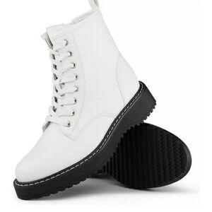 Hawkwell White Combat Side Zipper Lace up Ankle Booties Size 11